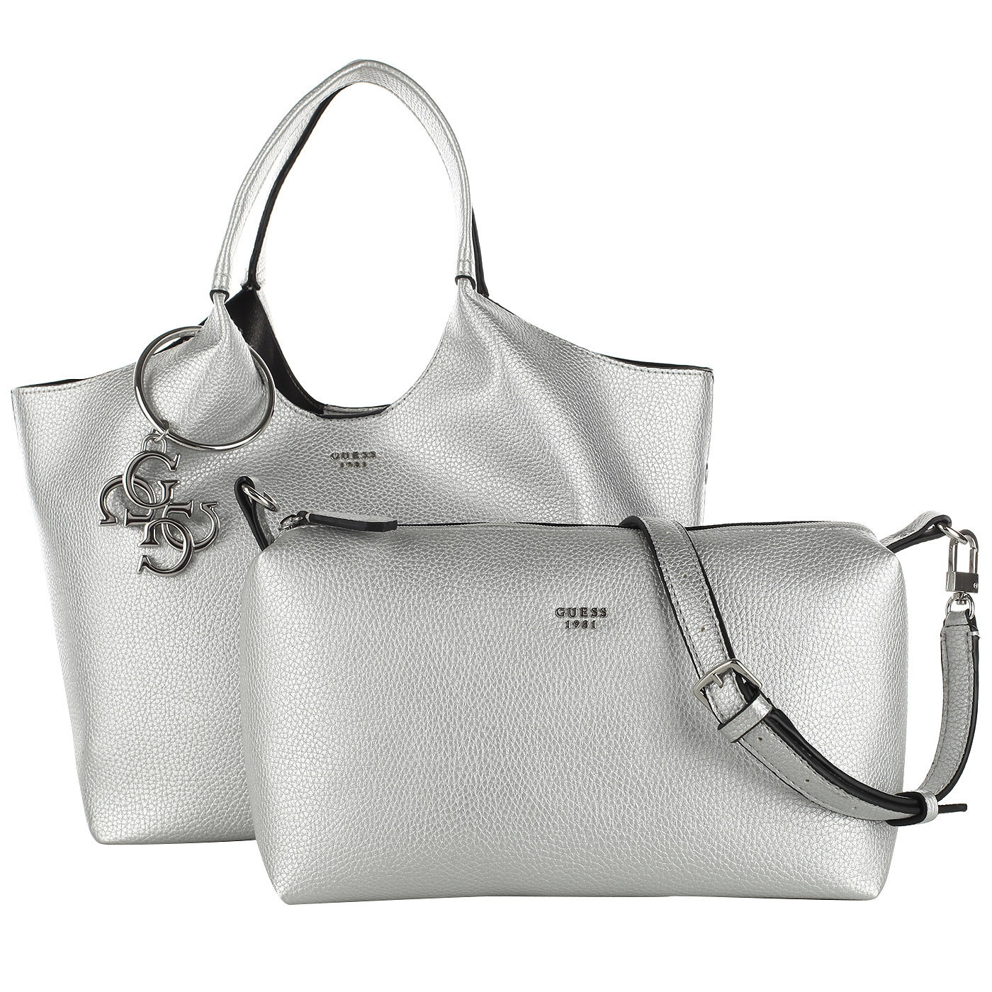 Серебристая сумка на кнопке Guess Flora